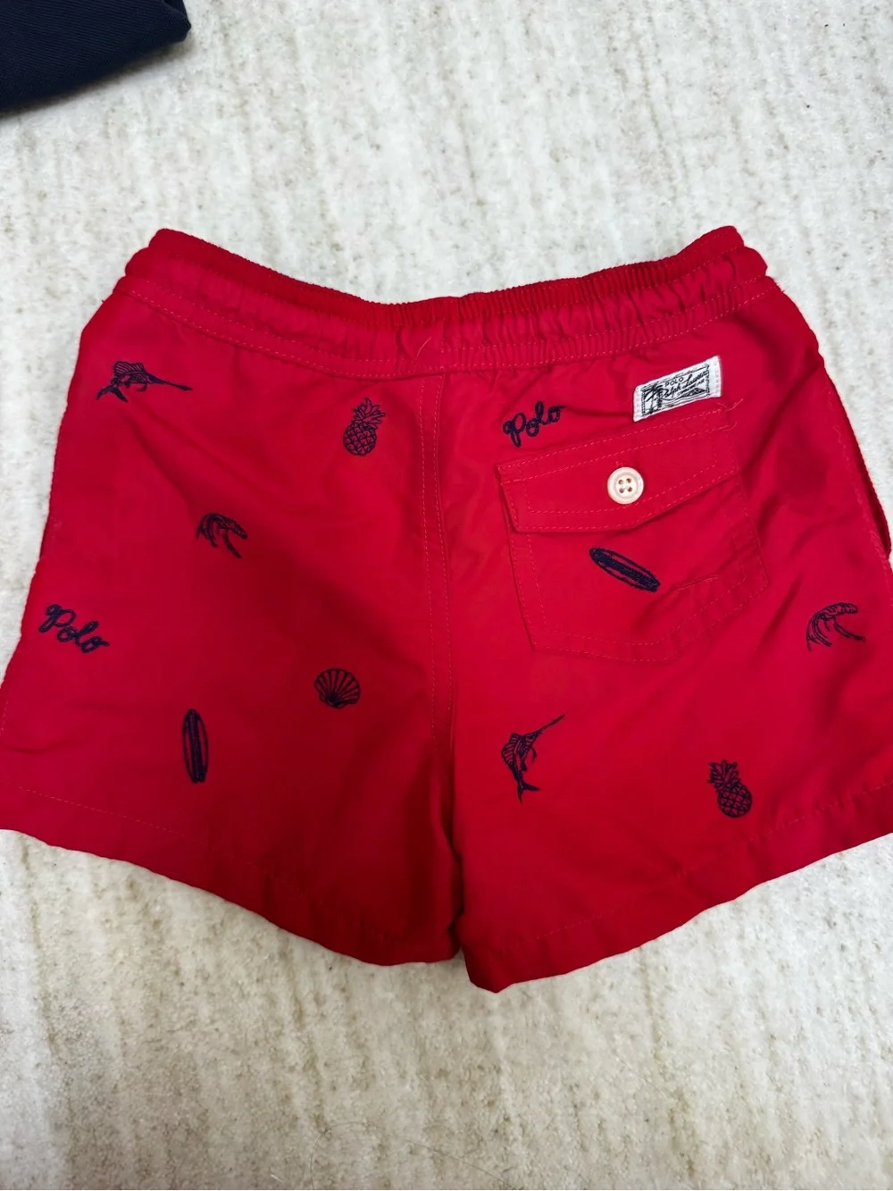 Polo by Ralph Lauren Red Swim Trunks with Navy Embroidery